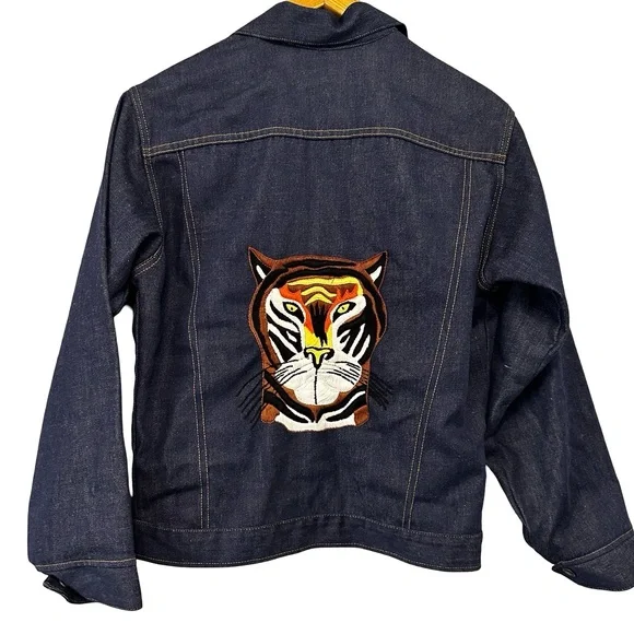 VTG 70s Levi’s Embroidered Tiger Denim Trucker Jacket Floral Patch Small RARE - Picture 4 of 16